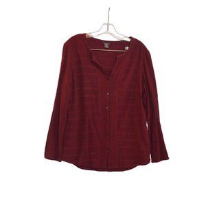 EDDIE BAUER Srilanka Rayon Red Long Sleeves Embroidery ButtonDown Blouse Women M